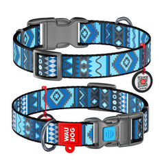 Ошейник для собак Collar Waudog Nylon с рисунком Этно синий 31-49 см