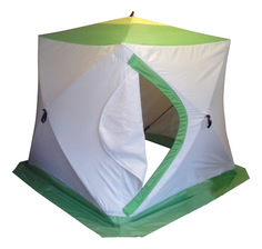 Палатка Медведь Куб трехместная белая/желтая/зеленая