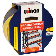 Клейкая лента разметочная 50 мм х 50 м, желто-черная, UNIBOB, основа-ПВХ, 48905