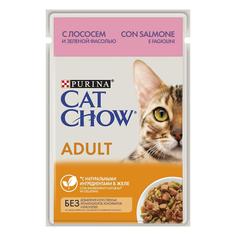 Влажный корм для кошек Cat Chow Adult, лосось с зеленой фасолью в желе, 26шт, 85г