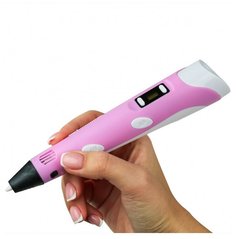 3D ручка с ЖК экраном + розетка EU + пластик 3 цвета + подставка (розовый) No Brand