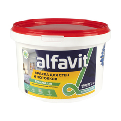 Краска в/д для стен и потолков супербелая "Alfavit" 3 кг серия Альфа