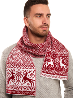 Шарф унисекс Scandica Reindeers вишневый/белый; 190х32 см