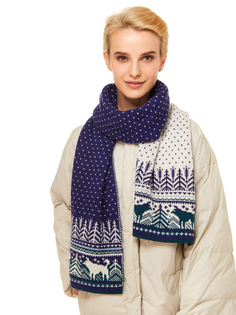 Шарф женский Scandica Wolves васильковый/молочный; 195х28 см