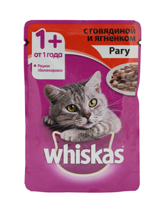 Влажный корм для кошек Whiskas рагу с говядиной и ягненком; 28шт; 75г