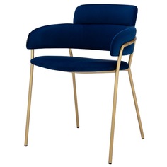 Стул Strike синий велюр с золотыми ножками StoreForHome / A-8109-BLUE