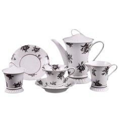Чайный сервиз на 6 персон 15 предметов Leander "Светлана Черная роза на белом" 158549