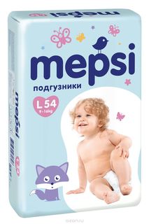 Подгузники Mepsi с рельефным слоем L (9-16кг) 54 шт,