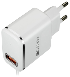 Сетевое зарядное устройство CANYON 1xUSB + кабель Lightning, 1xUSB, 2,1 A, white