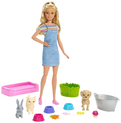 Игровой набор "Барби" - Блондинка с питомцами, меняющими цвет Mattel