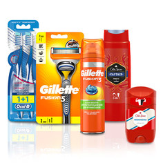Набор дорожный для него: товары д/бритья, дезодорант, гель д/душа 2в1, зубная щетка 2шт Gillette