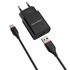 Сетевое зарядное устройство Borofone BA20A, 1xUSB, microUSB, 2,1 A, black