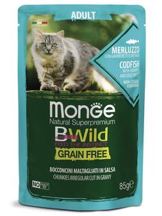 Влажный корм для кошек Monge , треска, креветки, овощи, 14шт, 85г