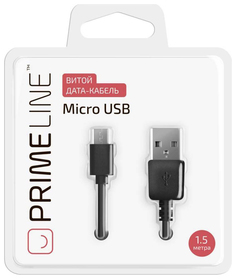 Дата-кабельUSB-microUSB,1,5м,витой,черный,PrimeLine Deppa