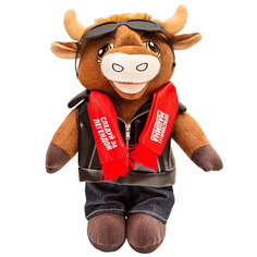 Мягкая игрушка SOFTOY Бык болельщик Красная машина, 30 см