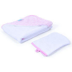 Полотенце с уголком и варежкой Nuovita GRAZIA 100x100 bianco-rosa 100*100 см