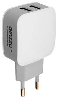 Сетевое зарядное устройство Ginzzu GA-3010UW, 2xUSB, 2,1 A, white