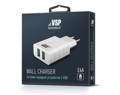 Сетевое зарядное устройство BoraSCO 2xUSB, 2,4 A, (37261) white