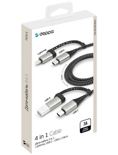 Кабель Deppa Lightning, USB-C-USB-C, USB-A алюминий, 12м, 3А