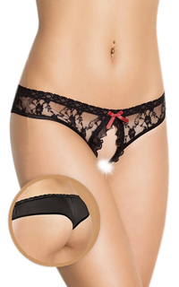 Трусики ажурные с вырезом спереди, черные, S/M Soft Line