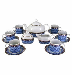 Чайный сервиз на 6 персон 15 предметов Thun "Кайро Сетка на синем платина" 232448