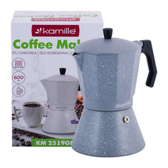 Кофеварка гейзерная 600мл (12 порций) с индукционным дном (серый мрамор) Kamille