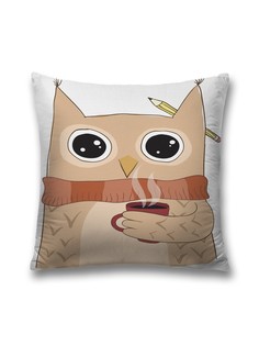 Наволочка декоративная JoyArty "Филин с чашкой кофе" на молнии, 45x45 см