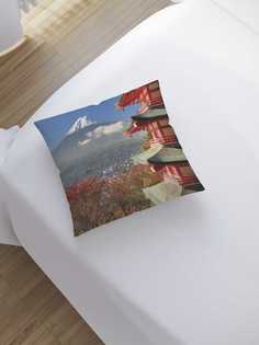 Наволочка декоративная JoyArty "Пагода на фоне Фудзиямы" на молнии, 45x45 см