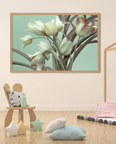 Постер Белые тюльпаны 60х90 в рамке