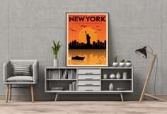 Постер Закат в Нью-Йорке 50х70 в тубусе