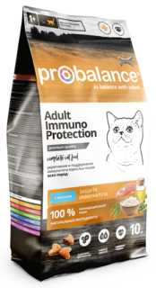 Сухой корм для кошек Probalance Immuno Protection, защита иммунитета, с лососем, 10 кг