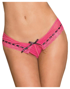 Розовые танга с черной атласной лентой Hustler Lingerie