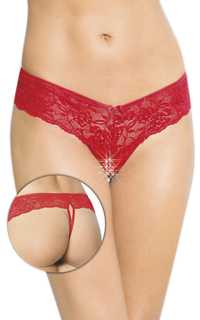 Трусики-стринги ажурные с широким пояском и доступом, красные, S/M Soft Line