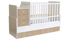 Кроватка-трансформер Polini kids Simple 1111 с комодом, белый-ваниль