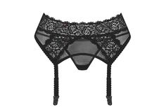 Широкий кружевной пояс с пажами и трусиками в комплекте L/XL черный Obsessive