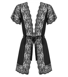 Пеньюар Luvae с атласным поясом, черный, L-XL, Obsessive