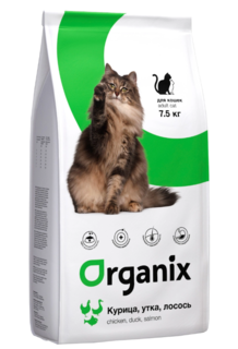 Сухой корм для кошек Organix Adult Cat, курица, утка, лосось, 7,5кг