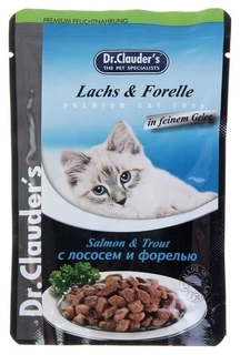 Влажный корм для кошек Dr.Clauders, с лососем и форелью в желе, 20шт по 100г