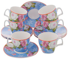 Кофейный набор Lorane 24757 Синий, белый, розовый, зеленый Loraine