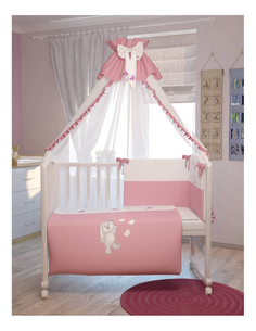 Комплект детского постельного белья Тополь Polini Зайки 7 предметов 120 х 60 розовый