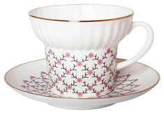 Чашка с блюдцем чайная Волна / Розовая сетка Императорский фарфоровый завод