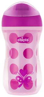 Чашка-поильник Chicco Active Cup носик с ободком 266 мл Розовый в горох