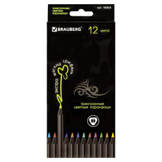Карандаши цветные Brauberg Black Jack трехгранные, 12 цветов
