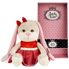 MaxiToys Мягкая игрушка - Зайка Jack&Lin в нарядном красном платье, 25 см