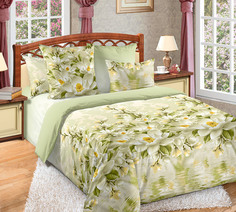 Комплект постельного белья 2 спальный Магнолия, простыня на резинке по кругу, бязь Текс Дизайн