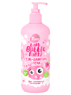 Гель+шампунь+пена 7DAYS Bath Bubble Party Kids с малиной, 400 мл
