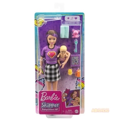 Куклы Barbie Barbie Скиппер, Няня в клетчатой юбке, с малышом и аксессуарами