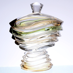 Конфетница с крышкой на ножке зеленая Bohemia Gold Wave R-G 22 см