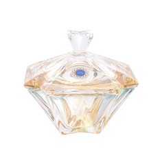 Конфетница с крышкой Bohemia Gold Metropolitan зеленая 15см