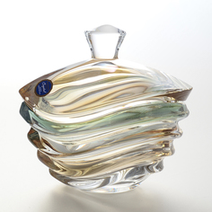 Конфетница с крышкой зеленая Bohemia Gold Wave R-G 17 см